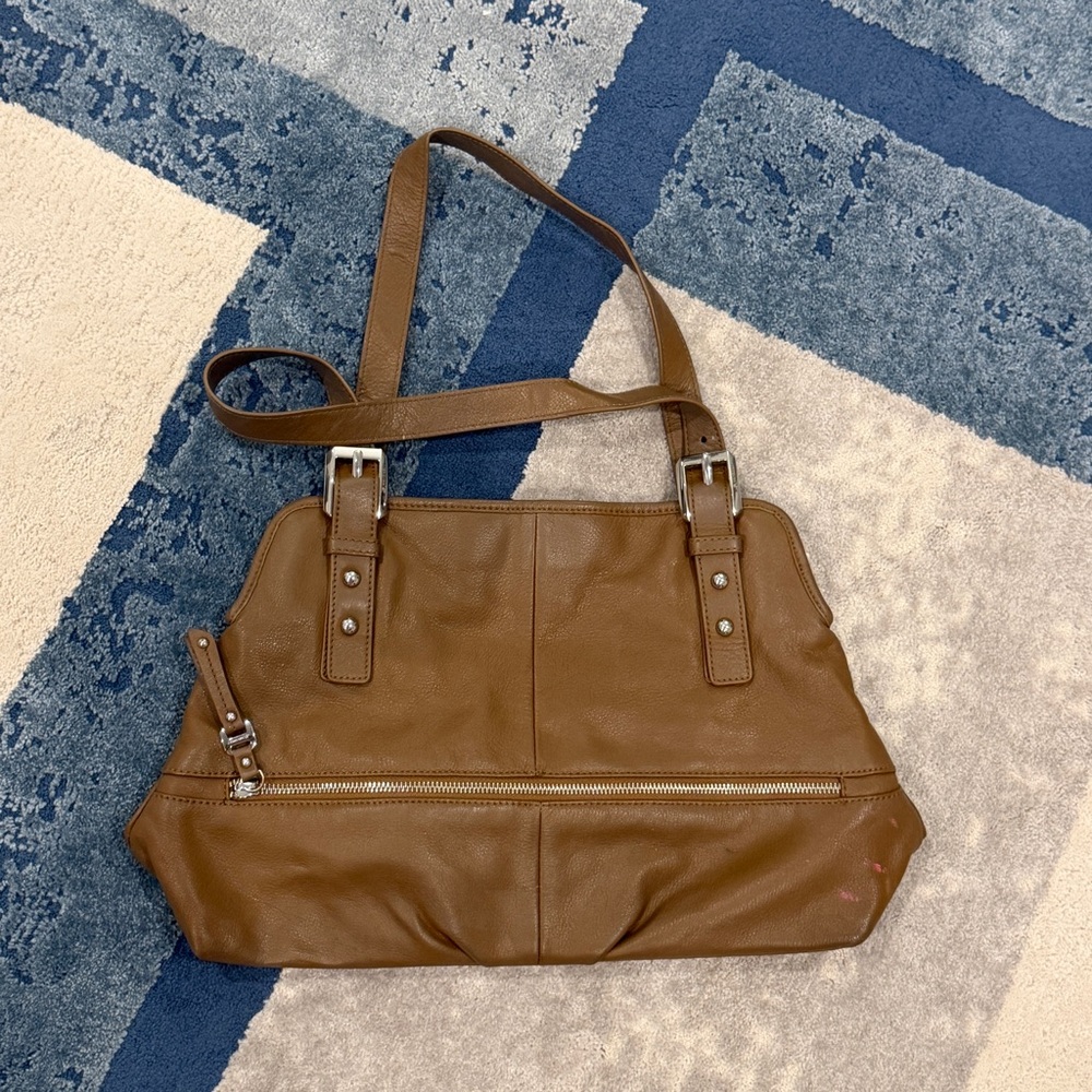 B. Makowsky Brown Pebbled Leather Shoulder Purse/Handbag